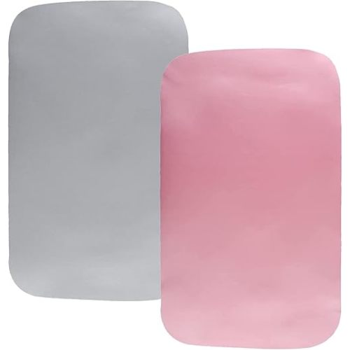 Satin Bassinet Sheet 2 Pack Ultra Soft Silk Compatible with Mika Micky Bedside Sleeper Fits Perfectly on 19 x 32 Inch Bed Side Sleeper Mattress Pad Protect for Baby Hair and Skin Pink Grey