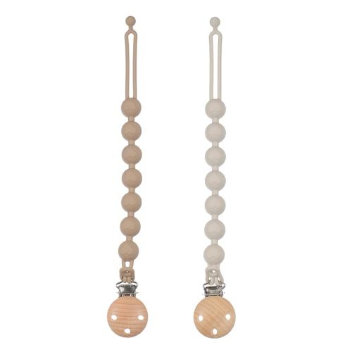 Silicone Pacifier Clips for Baby, 2-in-1 One Piece Design Pacifier Holder & Teething Ring Toy, BPA Free, 2 Pack (Sand+Light Grey)