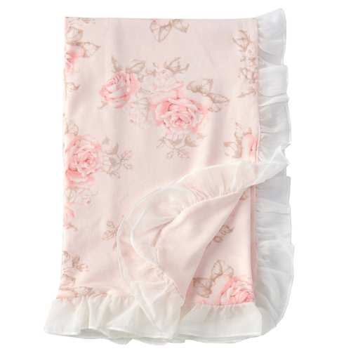 Edgehill Collection Baby Girls Rose Floral Ruffle Chiffon Receiving Blanket