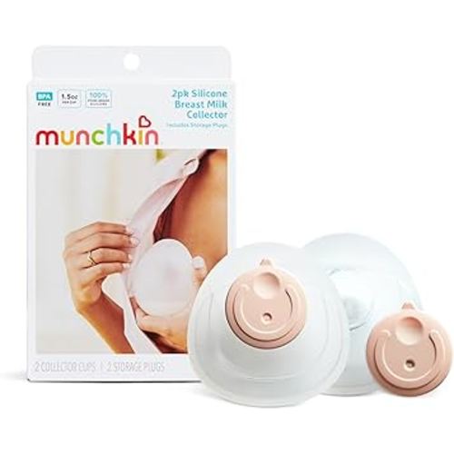 Munchkin Breast Milk Collector Cups with Storage Plug, Food Grade Silicone, BPA Free, 1.5 Ounces Each - Discreet & Comfortable, Leak Free, Breastfeeding Essential for Postpartum Moms, 2 Pack