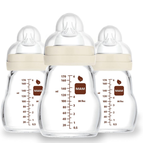 MAM Feel Good Slow Flow Premium Glass Baby Bottles, Easy Switch Between Breast and Bottle, 6oz, 0+ Months, Unisex, 3 Pack