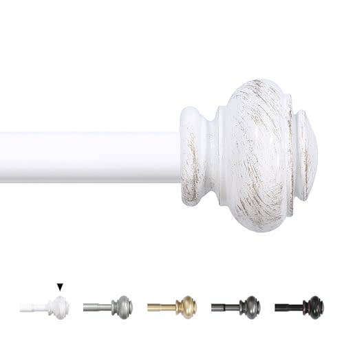 H.VERSAILTEX Curtain Rods for Windows 16.2 to 137.4 Inches 3/4 inch Diameter Adjustable Decorative Telescoping Curtain Rod with Brackets Heavy Duty Splicing Curtain Rods with Classic Finials, White