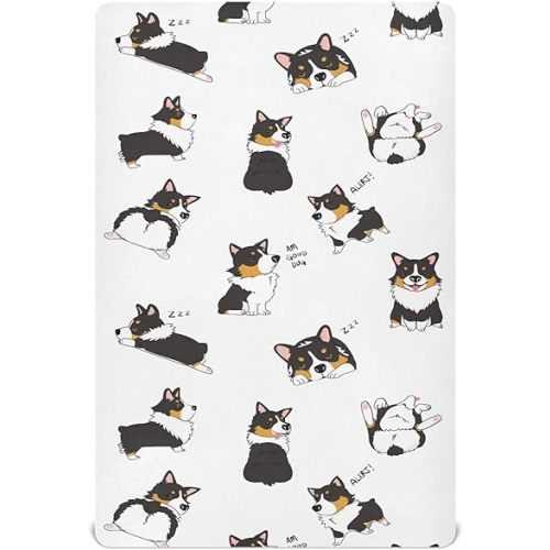 Crib Sheets for Boys Girl Pembroke Welsh Corgi Tricolor Dog Seamless Pattern Breathable Mini Crib Mattress Sheets Fitted,Toddler Baby Sheets for Crib Mattress Soft & Breathable 39 * 27 * 5In