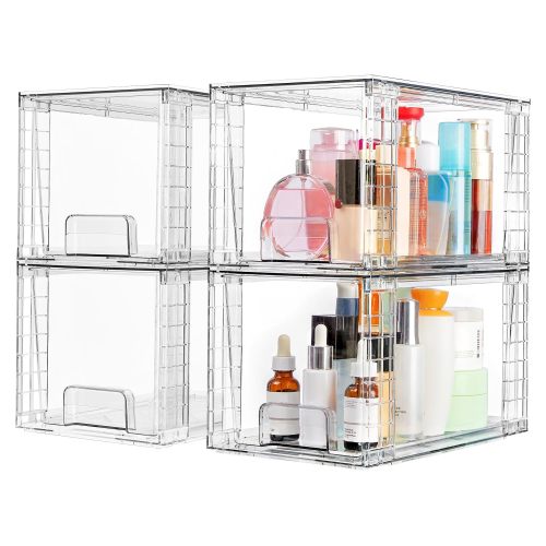 Vtopmart Large Stackable Storage Drawers, Clear Acrylic Drawer Organizers with Handles, 4pcs