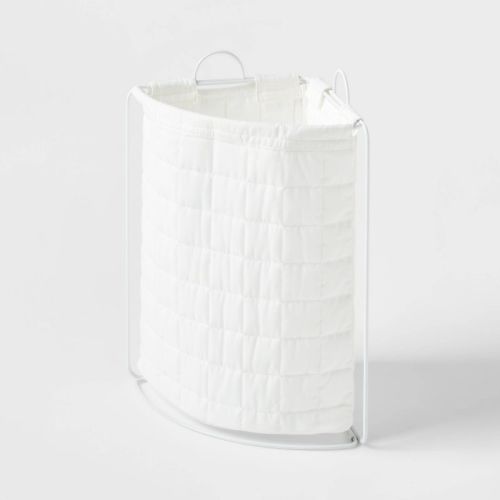 Quilted Collapsible Corner Kids' Hamper White - Pillowfort™: Canvas Laundry Basket, 2500 Volume, 2 Handles, Check Pattern