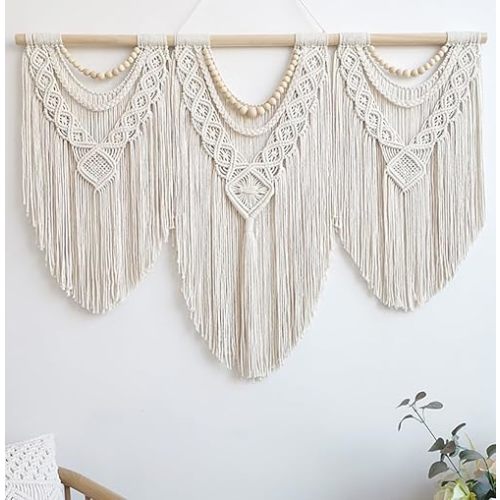 Achart Macrame Wall Hanging Large- Boho Wall Decor- large wall art- Wall Decor Living Room- Macrame Tapestry Boho Decor for Bedroom (Wooden Bead)