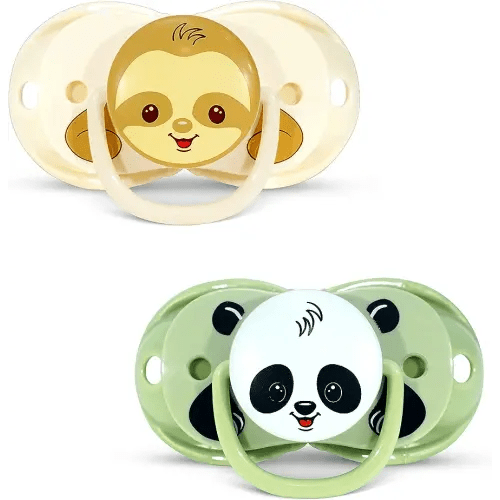 RaZbaby Keep-it-kleen Baby Pacifier (2PK) | 0-36m | Closes When Dropped, Nipple Stays Clean | Silicone Orthodontic Nipple (Panda/Sloth)