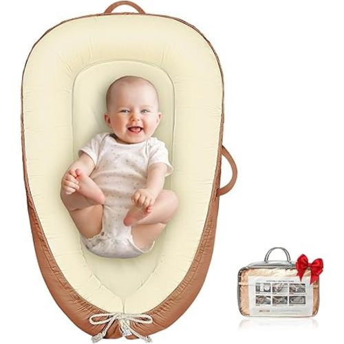 Baby Lounger - Infant Lounger for Newborn 0-24 Months, Pure Cotton Breathable Baby Nest Lounger Cover, Newborn Essentials for Baby Boys & Girls, Portable Baby Lounging for Home and Travel