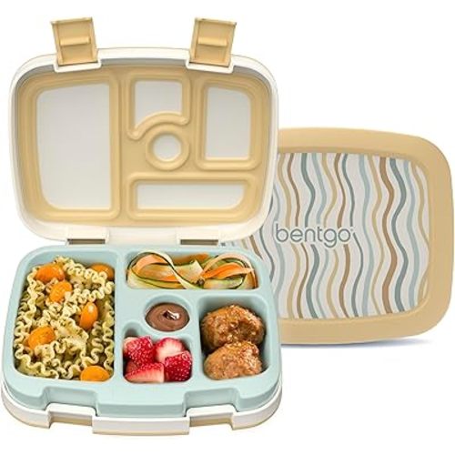 Bentgo Kids 5-Compartment Leak-Proof Bento-Style Lunch Box (Whimsy & Wonder Collection) - Ideal for Ages 3-7, Drop-Proof & Durable, Dishwasher Safe, & Made with BPA-Free Materials (Wavy)