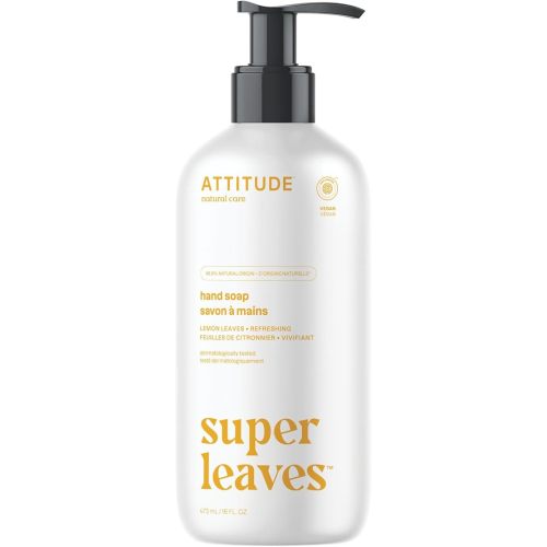 ATTITUDE Liquid Hand Soap, EWG Verified, Plant and Mineral-Based, Vegan Personal Care Products, Lemon Leaves, 16 Fl Oz
