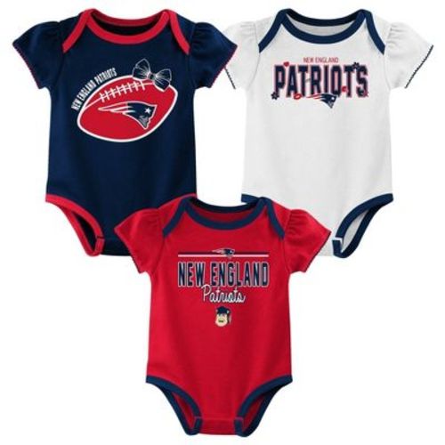 NFL New England Patriots Girls' White 3pk Bodysuit - 6-9M