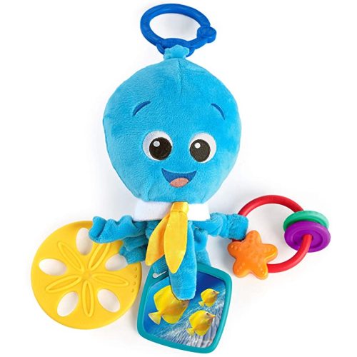 Baby Einstein Activity Arms Octopus BPA Free Clip on Stroller Toy with Rattle and Mirror, Age Newborn + , Blue