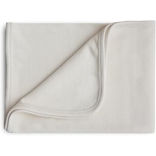 mushie Extra Soft Baby Blanket | Organic Cotton Ribbed Receiving Blanket, Swaddle, Stroller | 35x35 Inch (Ivory)
