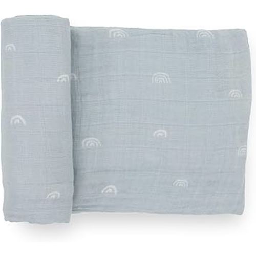 Little Unicorn - Cotton Muslin Swaddle Blanket | Single | 100% Cotton | Super Soft | Newborns and Infants | 47" x 47" | Unisex (Blue Rainbow)