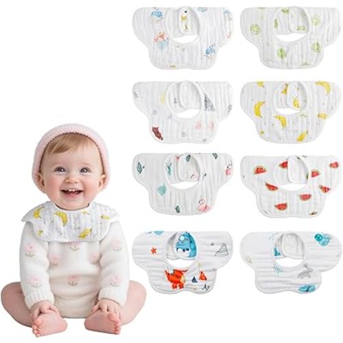 8-Pack 360° Rotate Organic Cotton Baby Bibs, Newborn Muslin Bibs For Teething And Drooling,Unisex Baby Bibs For Toddler, Adjustable With Snaps, Super Soft & Absorbent Baby Bibs For Boys And Girls.