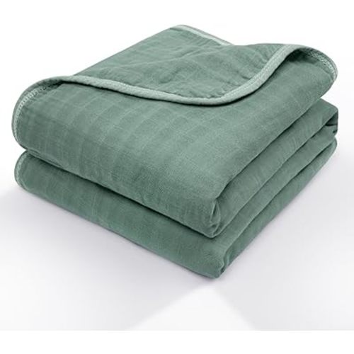 MEXXI Muslin Baby Blanket, Quilt Blanket for Baby, 4-Layer Super Soft and Lightweight Crib Blanket for Unisex Baby Girls Boys 43 * 39 (Sage Green)