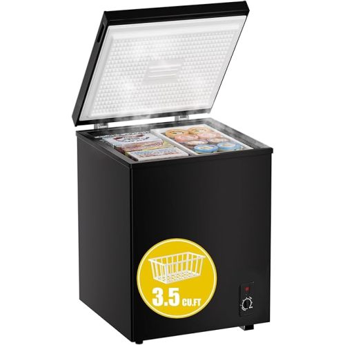3.5 Cubic Feet Chest Freezer - Free Standing Top Open Door Compact Mini Deep Freezer, Energy-Efficient, Quiet(38db) w/Adjustable Temperature for Apartments and RVs, Home, Bar, Dorm, Kitchen (Black)