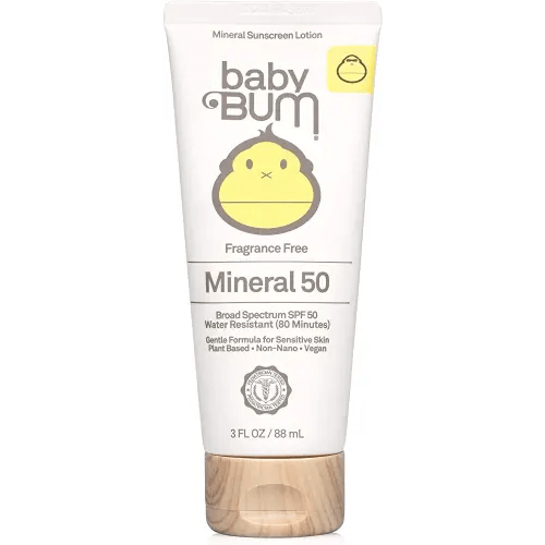 Baby Bum SPF 50 Sunscreen Lotion | Mineral UVA/UVB Face and Body Protection for Sensitive Skin | Fragrance Free | Travel Size | 3 FL OZ
