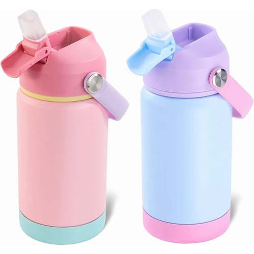 Kerilyn 12oz Kids Water Bottle, Stainless Steel Insulated Water Bottle For Kids, Toddler Cup With Straws Leak-proof, Kids Water Bottles For School Boys Girls, BPA Free, Blue