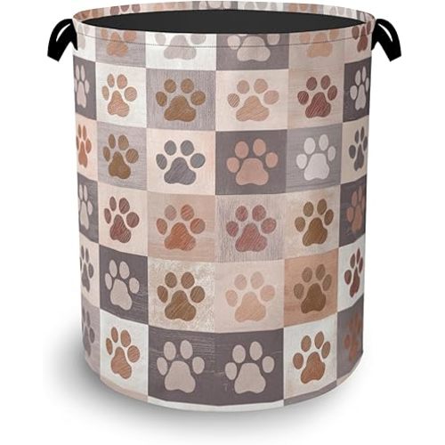 Colorful Dog Cat Laundry Basket,Paws Foldable Oxford Cloth Tote Bag Laundry Hamper Clothes Storage Bucket Organizer for Bedroom Laundry Storage Dormitories 16" x 20.8"