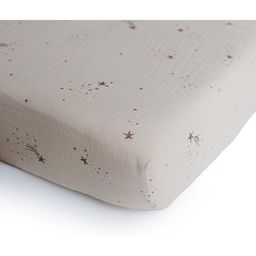 mushie Extra Soft Muslin Fitted Crib Sheet | 192 Thread Count | 28"x 52" (Falling Stars)