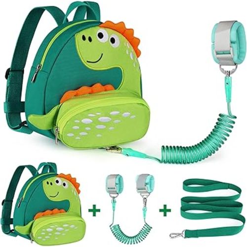 Accmor Toddler Harness Backpack Leash, Cute Dinosaur Backpacks with Anti Lost Wrist Link, Cute Mini Child Backpack Wristband Tether Strap and Protection Leashes for Boys Girls Aged 1-3 Years
