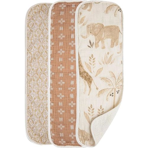 Crane Baby Muslin Baby Burp Cloths Set of 3, Safari Animal Print, 100% Cotton, Absorbent, Lightweight, 7"X20", Baby Newborn Essentials, Safari Baby Stuff