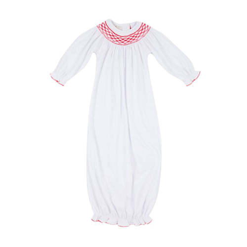Sweetly Smocked Greeting Gown (Girl) - Worth Avenue White with Richmond Red