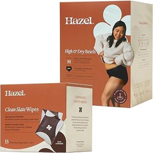 Hazel High & Dry Briefs (Size M) + Clean Slate Wipes | Ultra-Discreet Absorbent Disposable Underwear for Women | Odor & Leak Protection