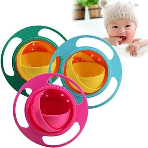 Gyro Bowl 360 Dgree Rotation Spill Resistant Gyroscopic Bowl with Lid
