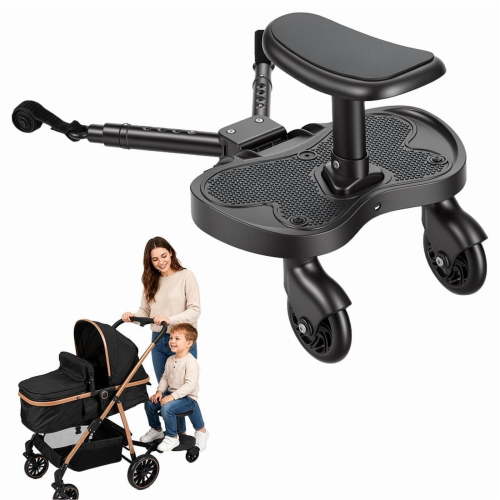 2in1 Stroller Ride Board with Detachable Seat, Sit and Stand Stroller Glider Board for Most Strollers, Holds Children Up to 55lbs