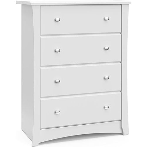 Storkcraft Crescent 4 Drawer Chest (White) – GREENGUARD Gold Certified, Dresser For Nursery, 4 Drawer Dresser, Kids Dresser, Nursery Dresser Drawer Organizer, Chest of Drawers
