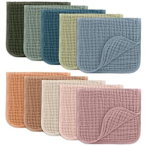 Comfy Cubs Muslin Burp Cloths Large 100% Cotton Hand Washcloths for Babies, Baby Essentials 6 Layers Extra Absorbent and Soft Boys & Girls Baby Bibs & Burp Cloths Set (Multicolor, 10-Pack, 20" X10") - 10-Pack 20"X10"