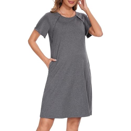 Sosolism Nursing Nightgown 3 in 1 Delivery Labor Hospital Maternity Nightgowns Short Sleeve Dress Sleepwear Gowns for Women