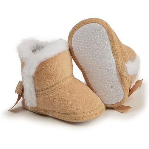 Infant Unisex Warm Fur Lining Soft Boots Baby Winter Ankle Non-Slip Rubber Texture Sole Toddler Winter Snow Crib Shoes