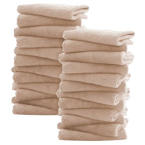 Sunny zzzZZ Ultra Soft 24 Pack Baby Washcloths - 10x10 Inches - Coral Fleece Extra Absorbent Wash Clothes for Babies, Infants and Toddlers - Sensitive Skin and Newborn - Ideal Baby - Brown