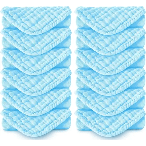 Muslin Burp Cloths 100% Cotton Large 20''x10'' Extra Soft and Absorbent Baby Wash Cloths Spit Up Rags - Baby Burping Cloth for Boys Girls Items(12 Pack Aquamarine)