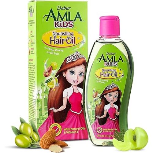 Dabur Amla Hair Oil - Natural Formula for Kids' Long, Strong, and Healthy Hair - Enriched with Olive and Almond - 200 ML Pack of 1