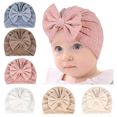 QandSweet 0-24 Months Newborn Girls' Hats Cotton and Linen Cap Infant Big Bow Hat Baby Shower