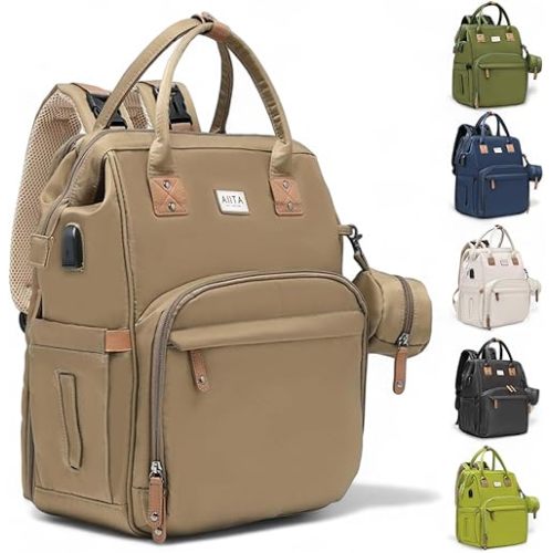 Diaper Bag Backpack, Multifunction Diaper Bag with Changing Station, Stylish Baby Bags, Large Unisex Diaper Backpack for Mom and Dad, Baby Registry Search, Portable Changing Pad – Coffee Brown