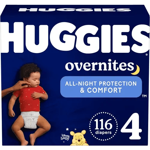 Huggies Overnites Size 4 Overnight Diapers (22-37 lbs), 116 Ct (2 Packs of 58), Packaging May Vary