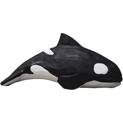 Hand Carved Creative Wooden Orca Figurine Wood Killer Whale Statue for Collector, Home Decoration