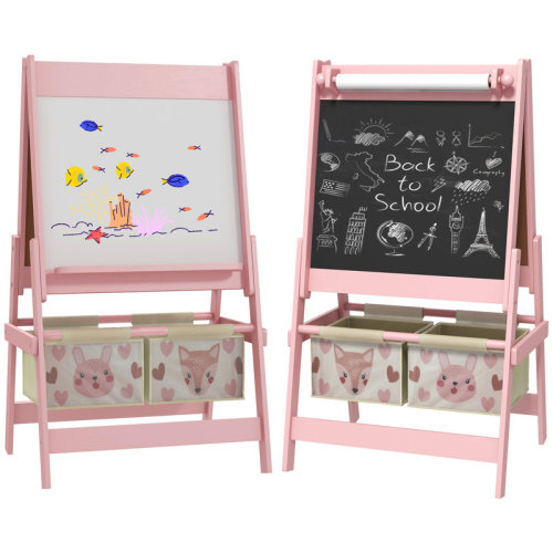 Qaba Art Easel for Kids with Paper Roll, Blackboard, Whiteboard, Pink & Reviews | Wayfair