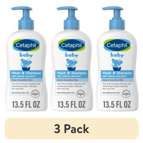 (3 pack) Cetaphil Baby Moisturizing Shampoo and Body Wash with Aloe Vera  and Natural Calendula, 13.5 fl oz
