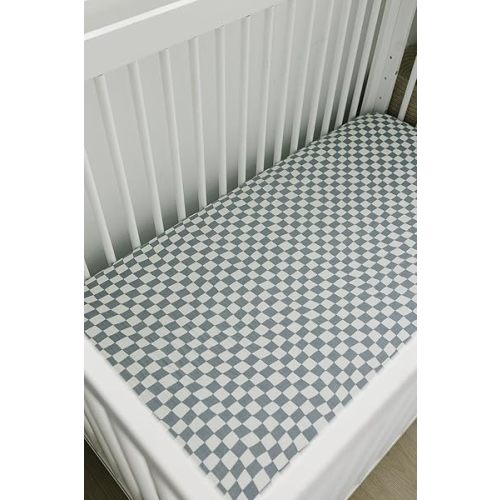 Dusty Blue Wavy Checkered Muslin Crib Sheet by Mebie Baby, Soft and Breathable Bed Sheets for Babies, Modern Neutral Bedding for Cribs, Standard Crib Mattress Fitted Sheet, Great for Boy or Girl Room