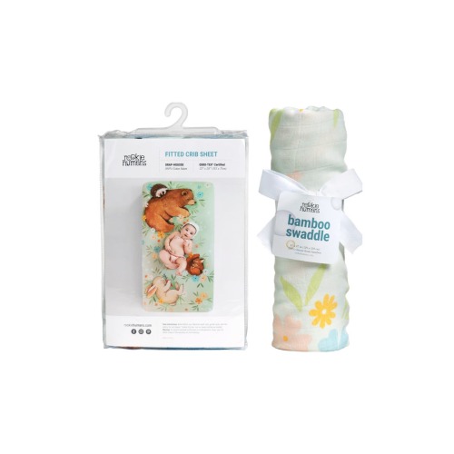 ROOKIE HUMANS Cotton Sateen Crib Sheet & Muslin Swaddle Set, Meadow