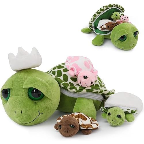MaoGoLan Turtle Stuffed Animal 14in with Babies Inside -3 Baby Stuffed Turtles & 2 Turtle Eggs in Zip, Sea Turtle Soft Plush for Kids Boys Girls, Tortoise Gift for Birthday Christmas Baby Shower