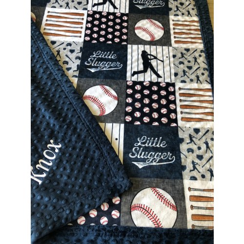 Baseball Baby Blanket, Sports, Little Slugger, Ball Game, Baby Boy, Designer Minky, Toddler Nursery, New Baby Gift, Baby Blue Personalized - Etsy