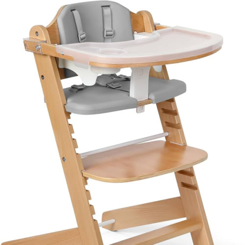 Cowiewie 3-in-1 Convertible Natural Wooden High Chair for Babies & Toddlers 3-Tier Remove & 2 Adjustable Wood Tray & 8 Levels Adjustable, 2 Waterproof Cozy Cushions Grey