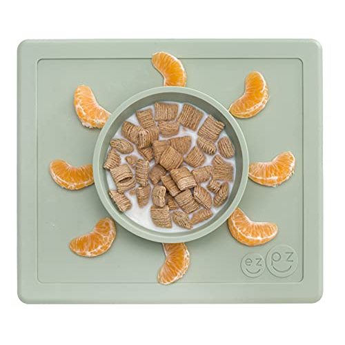 ezpz Happy Bowl - 24 Months + (Sage) - 100% Silicone Suction Bowl with Built-in Placemat – Dishwasher Safe